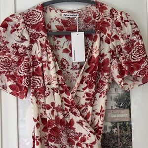 REFORMATION Floral Red Hummingbird wrap dress